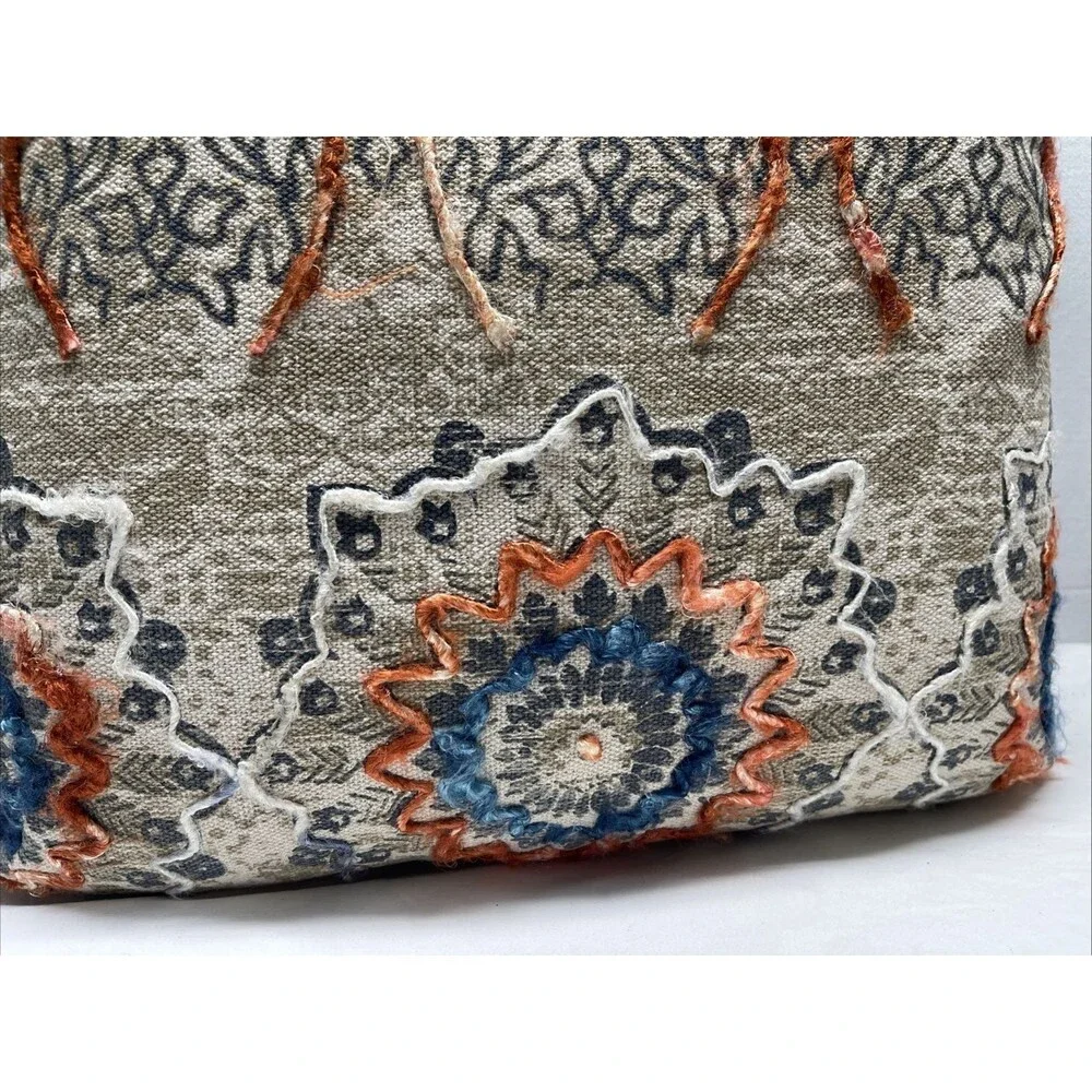 Rizzy Home Hand Crafted Medallion Decorative Pillow Natural Blue Rust New w/Tags